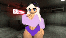 a cartoon character is standing in front of a sign that says no smoking