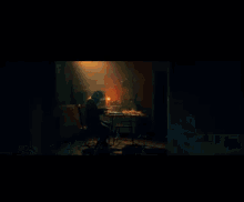 a painting of a person sitting at a table