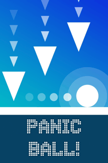 a blue background with triangles and panic ball written in white dots