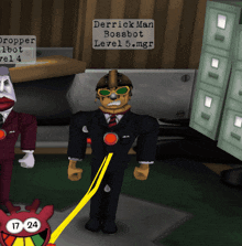 a cartoon character named derrick man bossbot level 5 .mgr