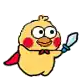 a cartoon chicken with a red cape is holding a mirror .
