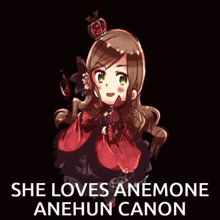 a picture of a girl with a crown on her head and the caption she loves anemone anehun canon