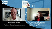 a man and a woman are having a video call with richard blank