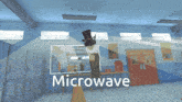 a cartoon drawing of a person in a locker room with the word microwave on the bottom