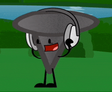 a cartoon character wearing headphones is standing in a field