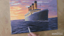 a painting of a ship in the ocean made in animatica