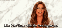 a woman is saying " like , i don 't know what the fuck is going on " .