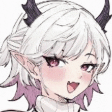 a close up of a drawing of a girl with horns and ears .