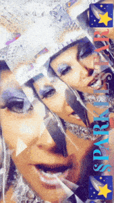 a collage of a woman 's face with sparkstar written in blue
