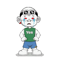 a cartoon character wearing a yes shirt is crying