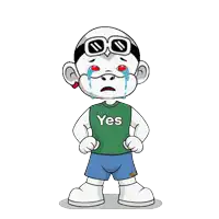 a cartoon character wearing a yes shirt is crying