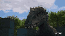 a close up of a dinosaur in a netflix ad
