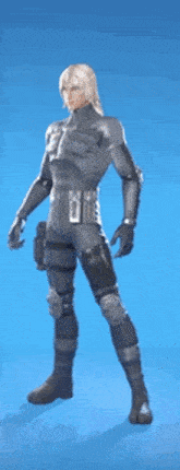 a man in a military uniform is standing on a blue surface .