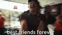 a blurry picture of a man with the words best friends forever on the bottom