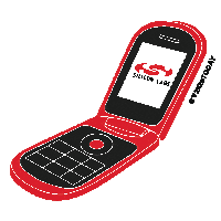 a red flip phone with the silicon labs logo on it