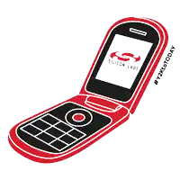 a red flip phone with the silicon labs logo on it