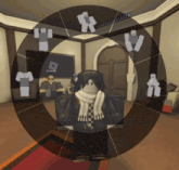 a roblox character with a scarf around his neck is surrounded by other characters