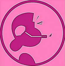 a pink circle with a cartoon character inside