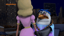 a nickelodeon cartoon shows a penguin and a woman