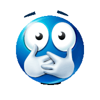 a blue smiley face with big eyes covering its mouth with its hands