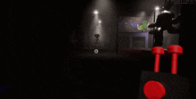 a video game scene with a red button that says danger