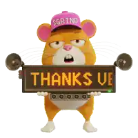 a hamster wearing a pink hat that says grind holds a sign that says very much