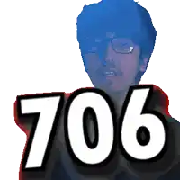 a pixelated image of a man with glasses and the number 706 behind him