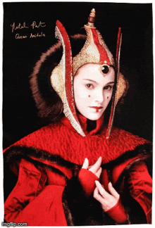 a signed picture of natalie port as queen amidala from star wars