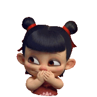 a cartoon girl is covering her mouth with her hands and making a face .