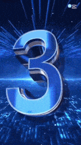 a 3d rendering of a number 3 on a blue background
