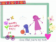 a happy mother 's day greeting card with a drawing of a woman and child