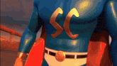 a superhero with the letter sc on the chest