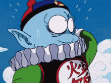 a cartoon character with chinese writing on the back
