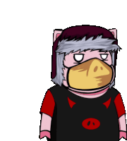 a cartoon of a pig wearing a mask and hat