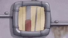 a cartoon drawing of a door with a metal frame and a wooden door handle .