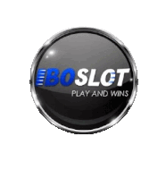 the logo for eb slot play and wins is a black circle with a silver rim .
