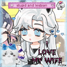 a picture of a girl with the caption stupid and lesbian