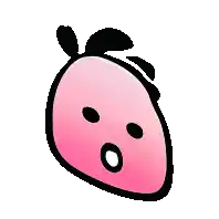 a cartoon drawing of a pink strawberry with a surprised look on its face .