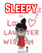 a cartoon girl with a headband that says sleepy on it