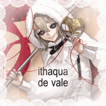 a drawing of a girl with a mask and the words ithaqua de vale on the bottom
