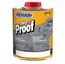 a bottle of tenax concrete proof is a water proof sealer