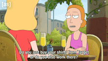 a cartoon of two women sitting at a table with the words do you just buy your shirts from target