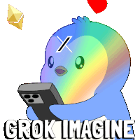 a cartoon of a bird holding a remote control with the words grok imagine written below it