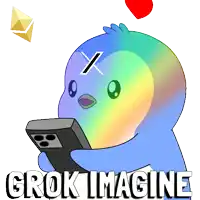 a cartoon of a bird holding a remote control with the words grok imagine written below it