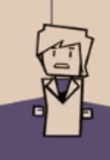 a cartoon character in a suit and tie is standing next to a wall .