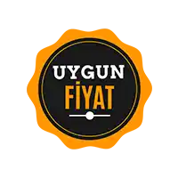 a logo that says uygun fiyat in a black and orange circle