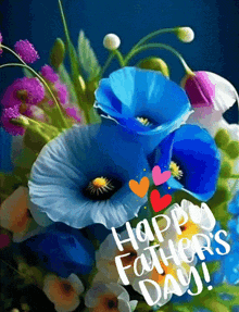 a happy father 's day greeting card with flowers and hearts