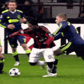 a soccer player with the number 80 on his shorts is trying to get the ball