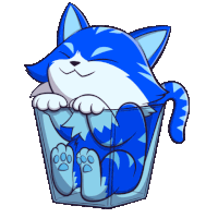 a blue cat is sitting inside of a glass