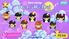 a pixel art advertisement for nemurenai sticker with a menu button